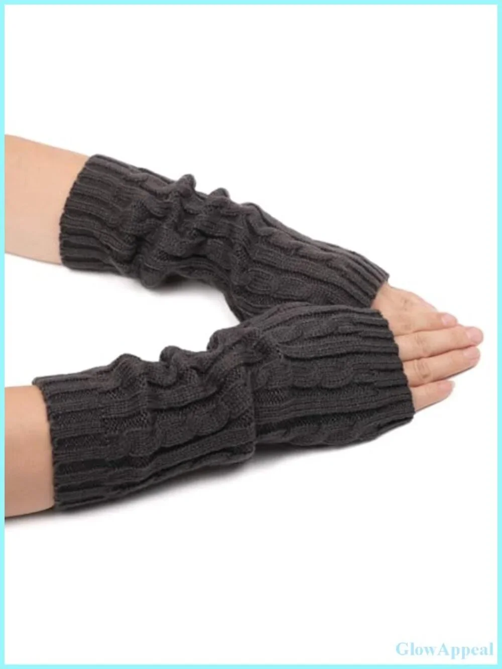 Cable Knit Fingerless Gloves Arm Warmers Thumb Hole for Women